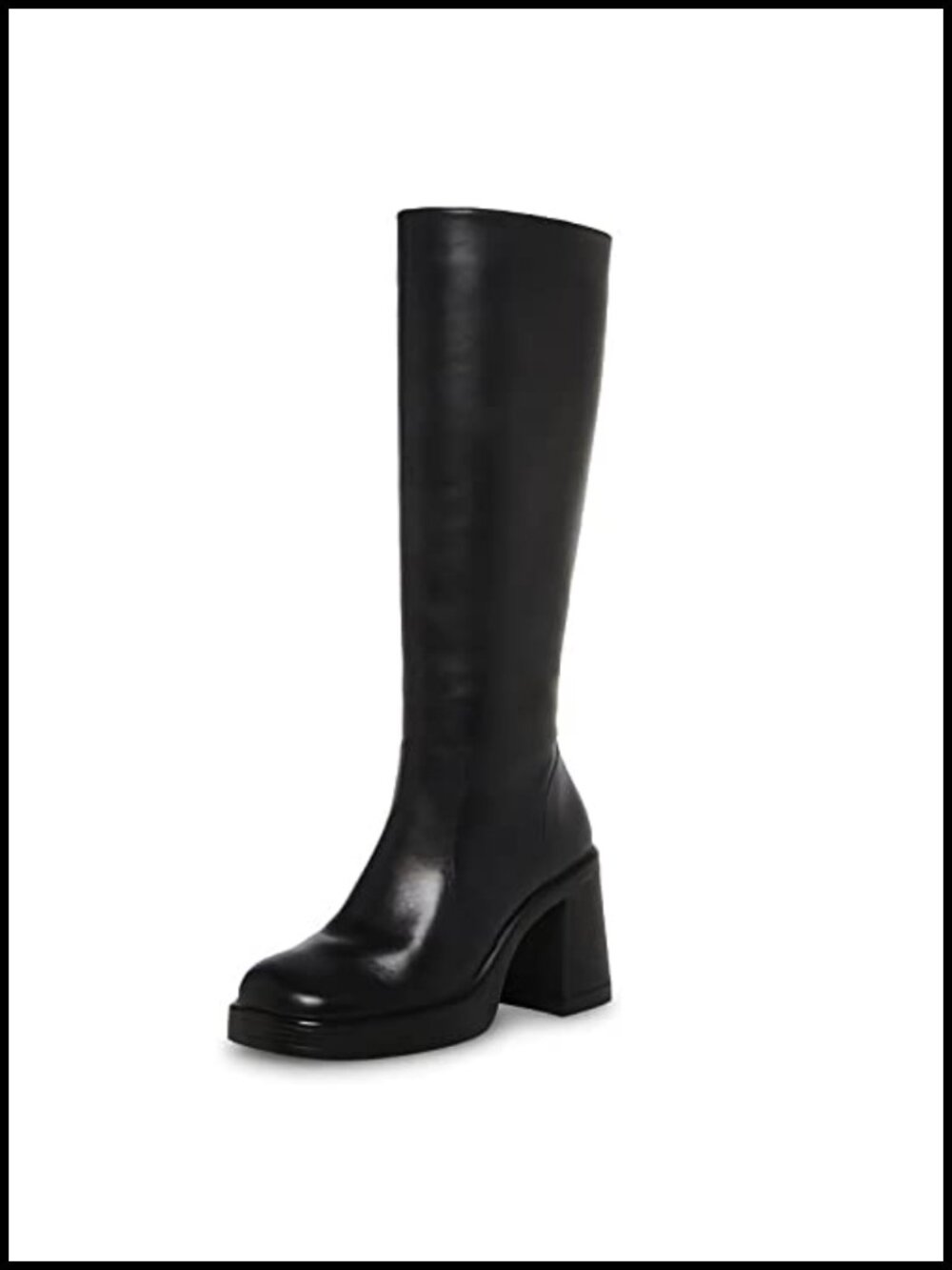 Faux Leather Platform Knee-High Boots Square Toe Chunky Block Heel Side Zip